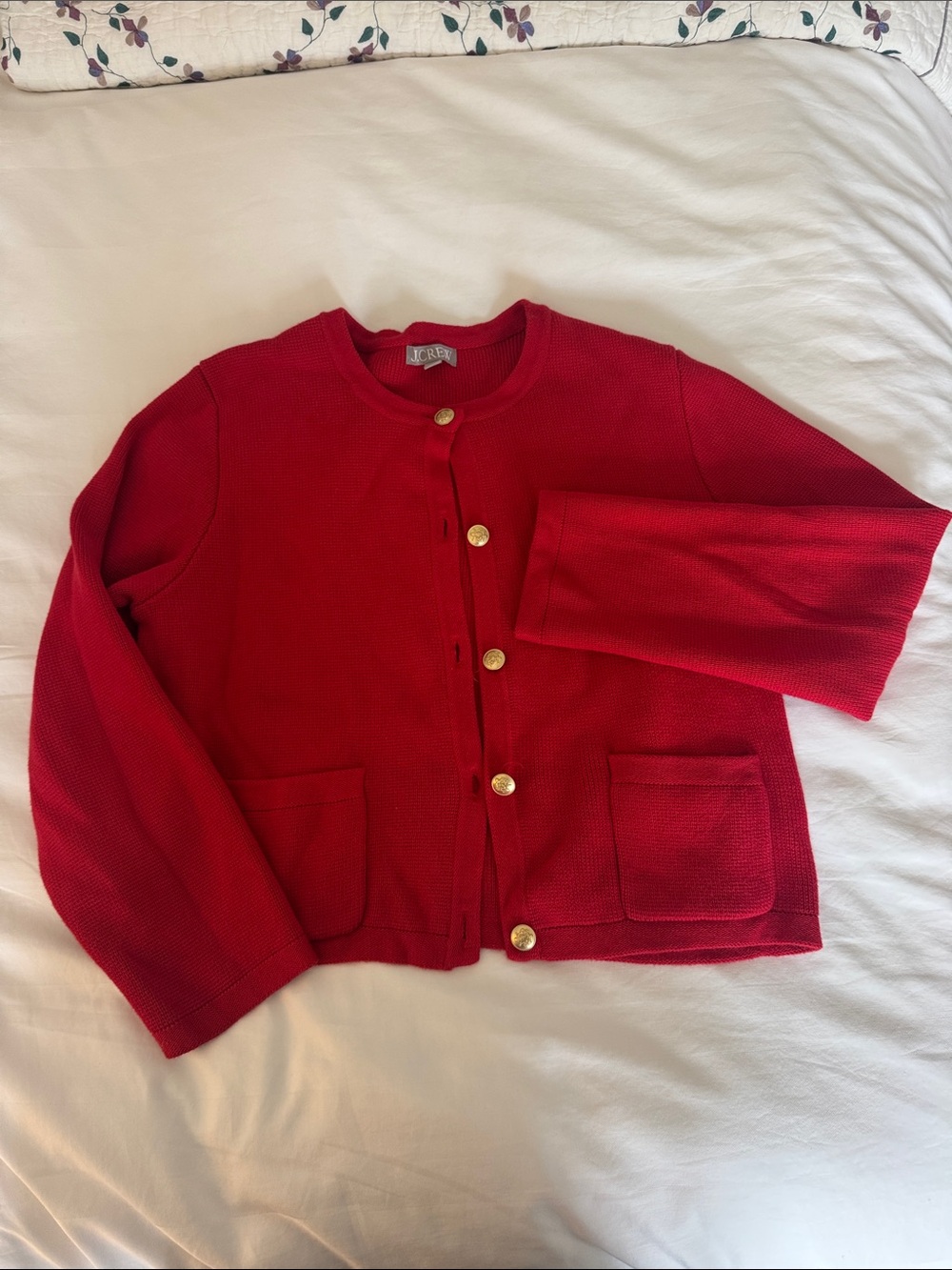 J. Crew Red Knit Cardigan Lady Jacket with Gold Buttons